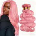 Pure Pink Body Wave Bundles Pink Human Hair Bundles 26 28 30 Inch Peruvian Grade 8A Virgin Hair Extensions Double Weft Light Pink Hair Weave