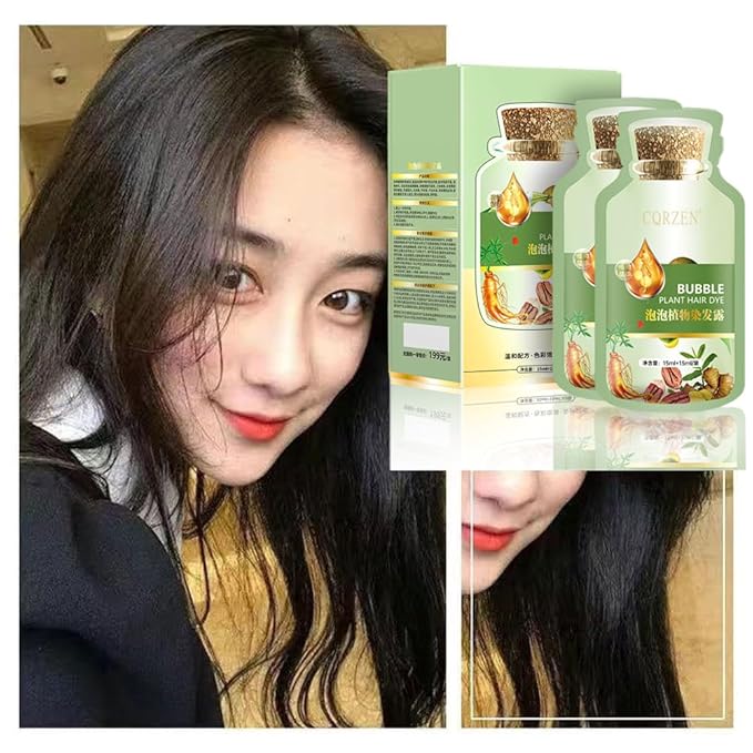 Natural Plant Hair Dye, New Botanical Bubble Hair Dye 20ml 10Packs/Box, Pure Plant Extract for Grey Hair Color Bubble Dye, Color Conditioner Shampoo (Natural Black)