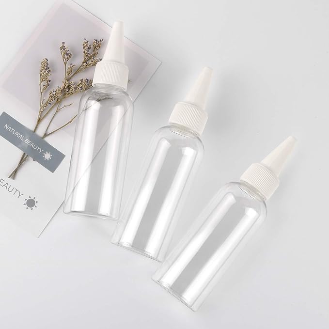 TRENDBOX 2oz / 60ml Hair Color Applicator Bottles Pointed Mouth Top Cap Bottles Twist Cap for Essential Oils, Liquid - 12 Pack