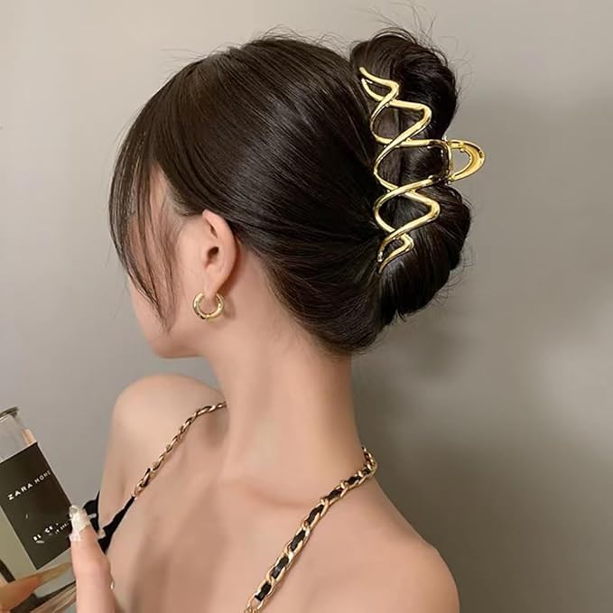 1 Pack Metal Gold Hair Claw Clips for Women French Y2k Wave Shape Hair Clips Strong Hold Big Jaw Clips Exquisite Irregular Wavy Hairpins Clamp Clip for Women Hair Accessories Wedding Daily Decor