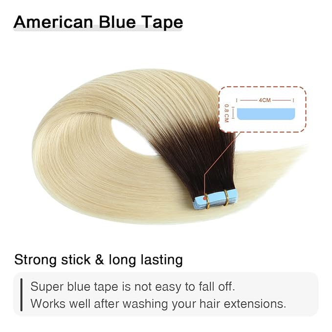 SUYYA Tape in Hair Extensions Human Hair Ombre Darkest Brown to Platinum Blonde 18 Inch 50g/pack 20pcs Straight Seamless Skin Weft Tape in Real Human Hair Extensions(18inch #T2/60)