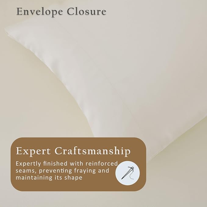 TOSMO Luxury Pillow Case Set of 2 - Cooling Viscose Derived from Bamboo - Oeko-TEX, Breathabl Silky Soft Pillow Cases with Envelope Closure (King / 20x40, Beige)