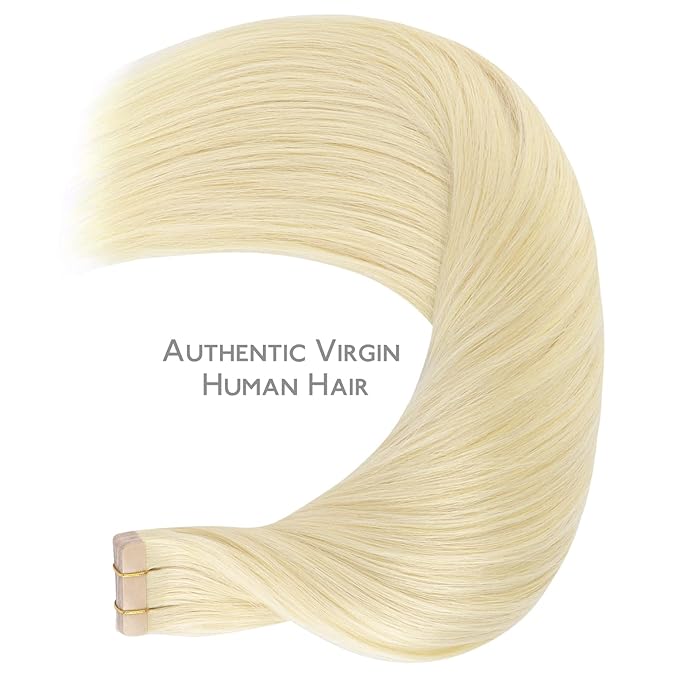 WENNALIFE Tape in Hair Extensions Human Hair, 20pcs 50g 16 inch Bleach Blonde Remy Hair Extensions Straight Human Hair Tape in Extensions Skin Weft Tape Extensions Human Hair
