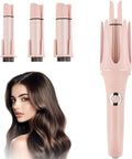 JAMIEWIN 3 in 1 Automatic Curling Iron, Hair Curlers with 3 Curling Barrels (1.1" - 1.26" - 1.57"), Rotating Curling Iron with 3 Temp, 2-Way Rotation, 10S Fast Heating, Anti-Scald, Dual Voltage, Pink