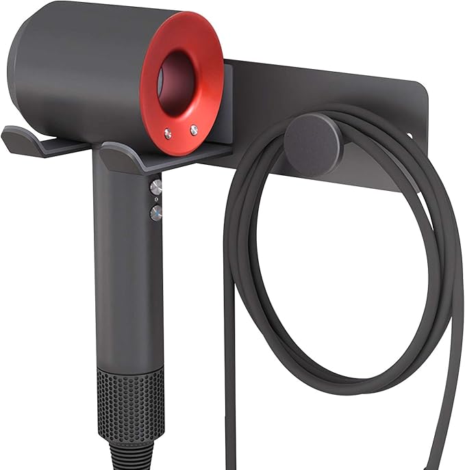 Hair Dryer Holder Wall Mounted, Stainless Steel Self Adhesive Blow Dryer Holder Rack for Dyson Supersonic Hair Dryer,Black