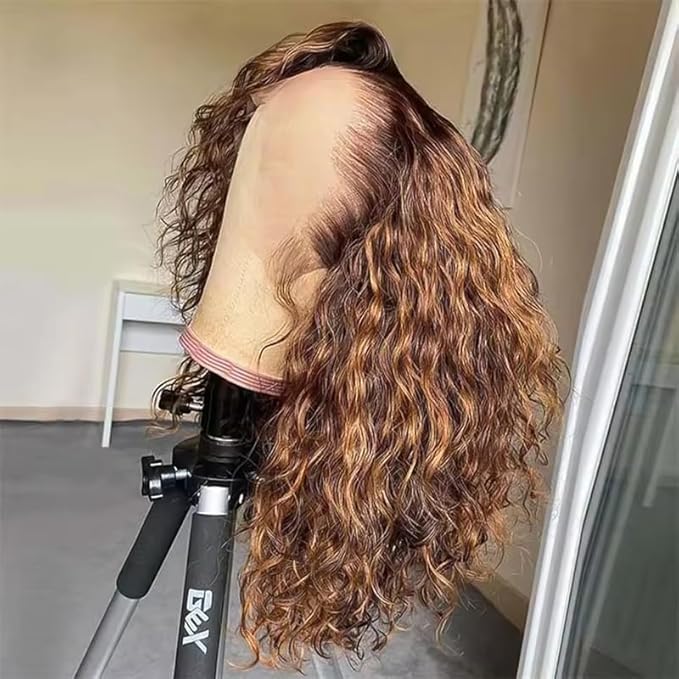 Deep Wave Lace Front Wigs Human Hair 13x4 Honey Blonde Deep Curly Human Hair wig 220% Density Ombre Deep Wave 4/27 Highlight Lace Front Wigs Wet And Wavy Water Wave Wig for Women 18 Inch