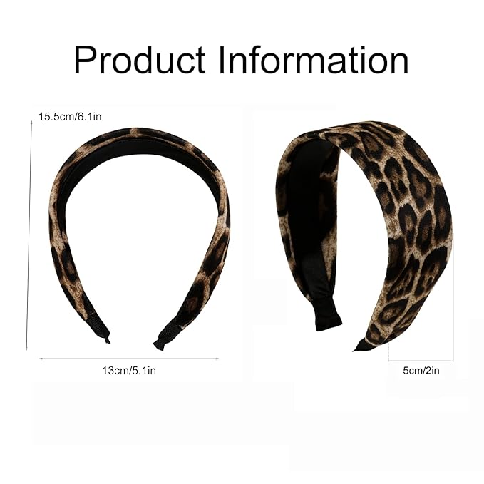 Ivyu 2 Pack Wide Leopard Headbands for Women, Non-Slip Elastic Hair Bands Soft Fabric Head Band for Daily Wear, Makeup, Travel Fashion Hair Accessories for Girls