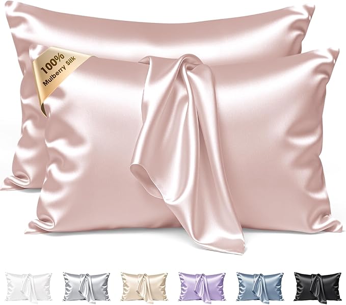 Silk Pillow Cases 2 Pack King Size Mulberry Silk Pillowcase Set of 2 for Hair & Skin 36 x 20 Inches 22 Momme Both Sided Grade 6A Silk Soft Breathable Cooling with Hidden Zipper, Pink