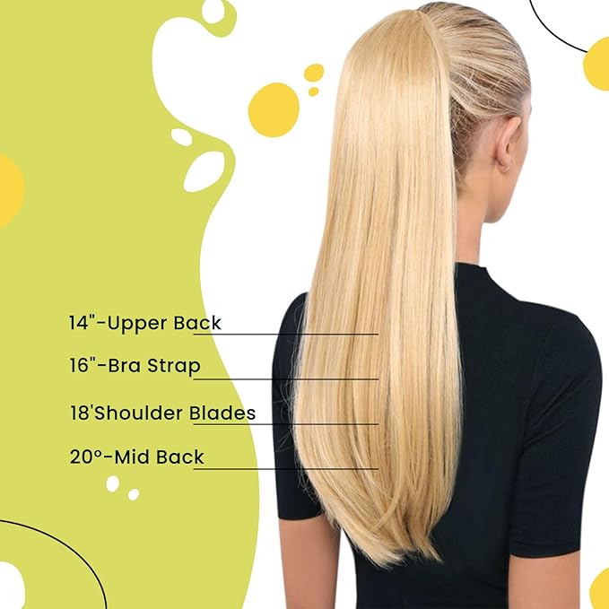 RUNATURE Blonde Human Hair Ponytail Extension, Long Ponytail Extension Real Human Hair 20 Inch, Ponytail Hair Extensions With Magic Paste, Remy Natural Hair, 80g #18P613 Ash Blonde Highlight