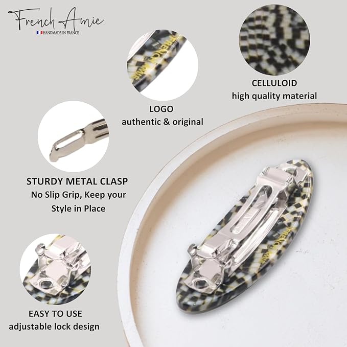 French Amie Oval Mini Opera White Tokyo Amber Brown Set of 3 Handmade Celluloid Hair Clip Barrette for Girls (2.5 inch)