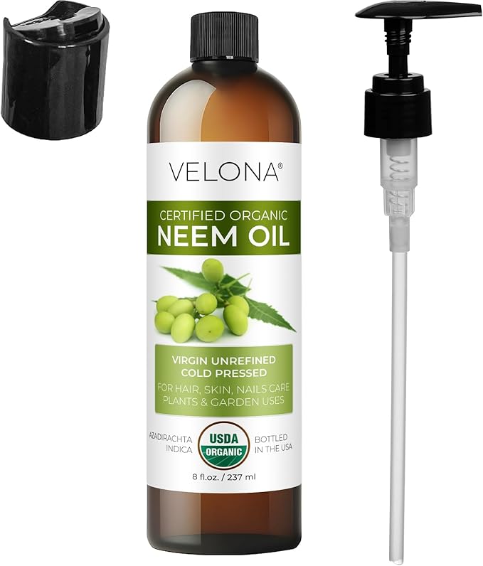 velona Neem Oil USDA Certified Organic - 8 Fl Oz | 100% Pure and Natural Carrier Oil | Virgin, Unrefined, Cold Pressed | Hair, Body and Skin Care | Use Today - Enjoy Results