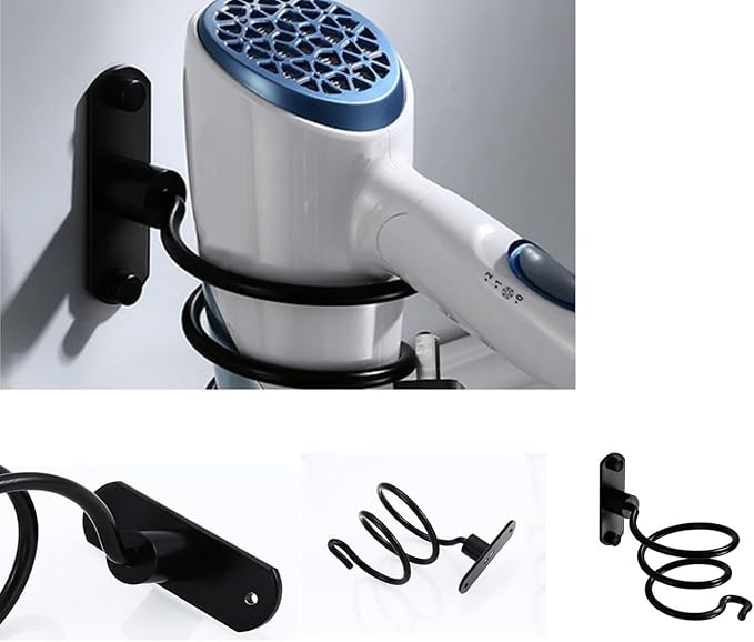 Blow Dryer Holder Wall Mounted Bathroom Hair Dryer Hanger Hair Tool Organizer for Full Size Dryer Swivel Storage Rack with Armrests for Flat Iron Curling Iron Space Saving Design (Black)