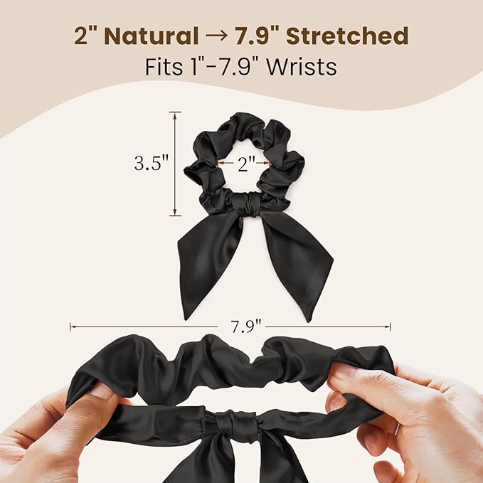 THXSILK 100% Mulberry Silk Bow Scrunchies 3-Pack, 22 Momme Mulberry Silk Hair Ties for Women, Cute Bunny Ear No Damage Ponytail Holders, Fashion Hair Accessories for Girls(M, Dark Colors)