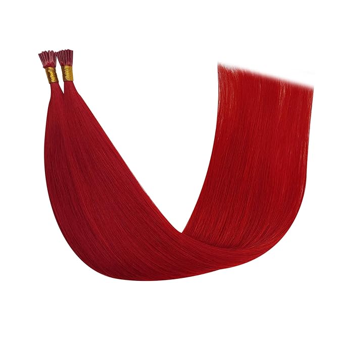 YoungSee Red I Tip Hair Extensions 18 Inch I Tips Hair Extensions Real Human Hair Colored Itip Extension Red 30s 25g Color Hair-Extension for Women Girls Cosplay