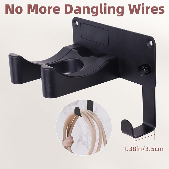 Hair Dryer Holder, Aluminum Alloy Blow Dryer Holder with Adhesive/Screw Installation, Universal Hair Dryer Wall Mount Compatible with Dyson Hairdryer Holder for Bathroom Black UEMUSI