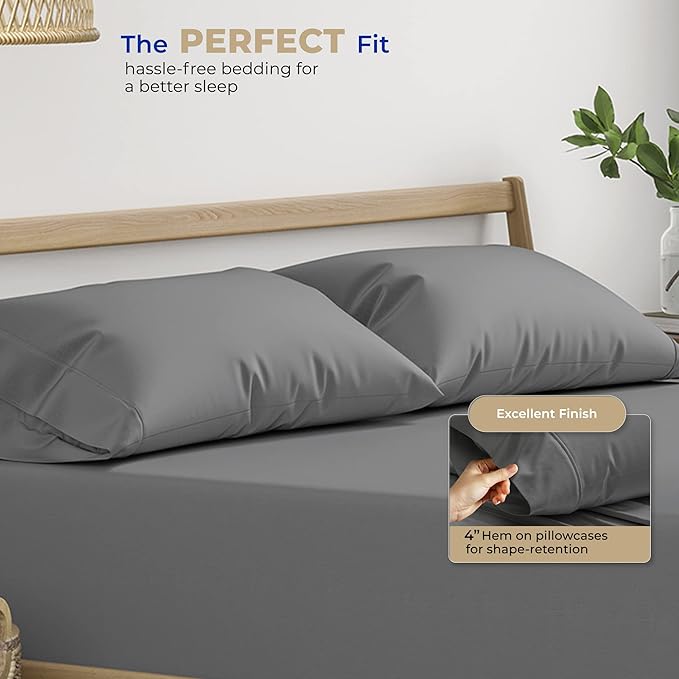 THREAD SPREAD 100% Cotton King Size Pillowcases Sets of 4-400 Thread Count Cotton Pillow Cases, Ultra Soft Cooling Sateen Weave Pillowcases, Set of 4 Pillow Covers for King Pillows - Dark Grey