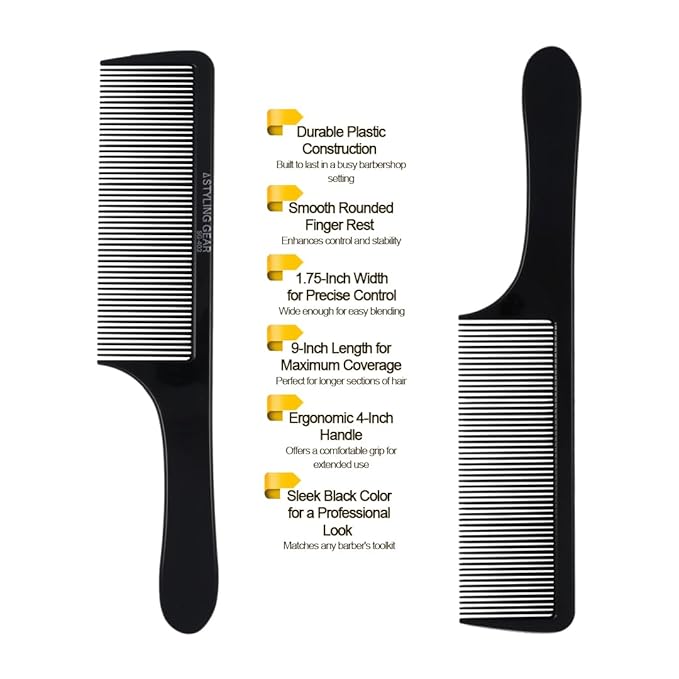 Styling Gear No. 403 Fade Baraber Clipper Blending Hair Comb Cutting Combs Barber Flexible Combs 2 Pcs. (Black)