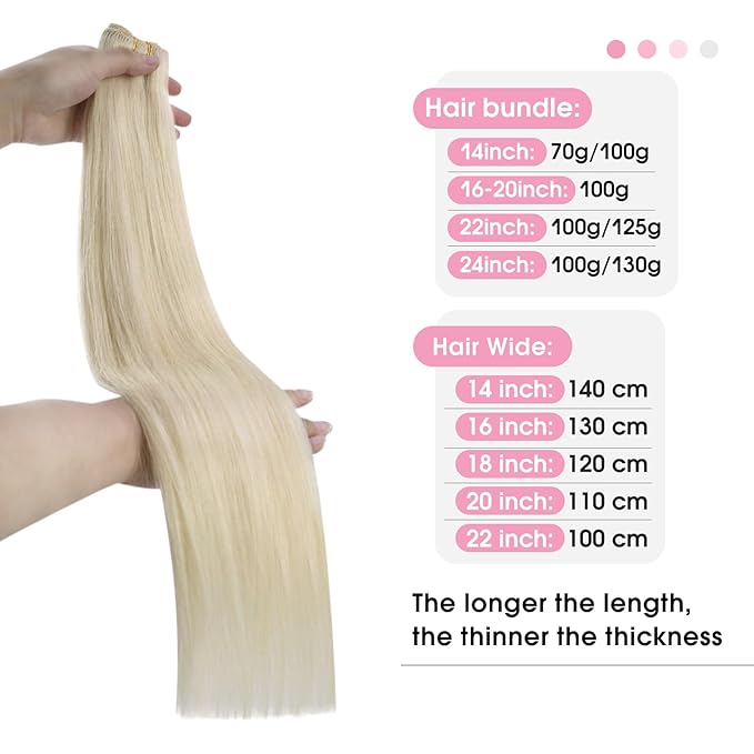 YoungSee 130G Sew in Hair Extensions Blonde Hair Wefts Platinum Blonde Human Hair Sew in Extensions Dyable One Piece Hair Extensions 24 inch