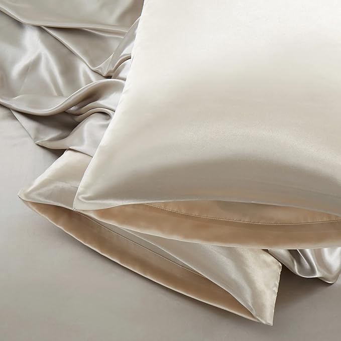 Aormenzy Taupe Satin Pillowcase for Hair and Skin, Satin Pillow Cases for Women Standard Size Set of 2 with Envelope Closure Silky Pillow Covers Wrinkle, Fade Resistant (20x26 Inches)