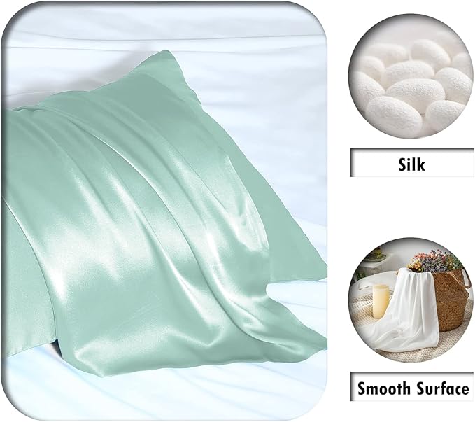 Silk Body Pillowcase Mulberry Silk Pillow Cases with Zipper Soft Breathable Smooth Cooling 20x54 inches Pillowcase for Sleep (Sage Green,20"X 54",1Pcs)