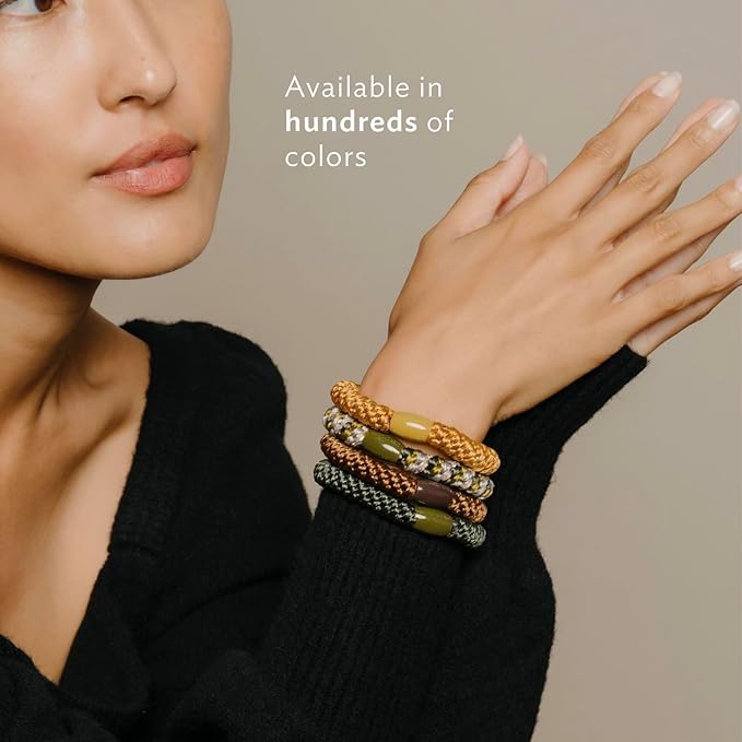 Gold Hair Ties for Thick Hair, Grab & Go Ponytail Holders, 8 Pack, Metallic, Thick No-Crease Bands with Strong Hold, Damage-Free Design, Sunny Polished Look | L. Erickson