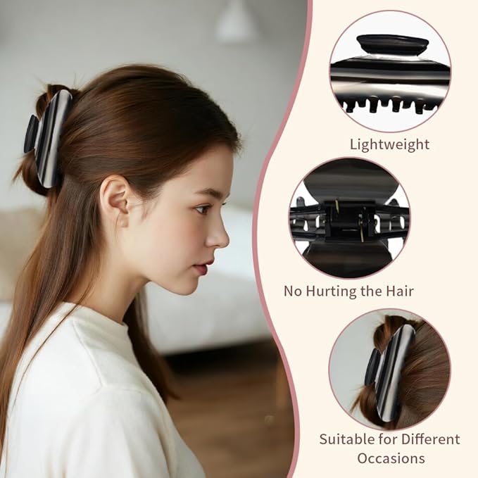 French Hair Claw Clips for Women Grils,4 Inch Strong Hold No Slip Grip Accessories Acetate Material,Not Easily Damaged,Thick or Thin Hair (Black & White)