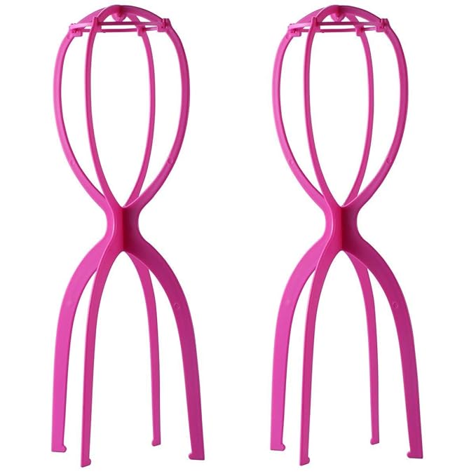 Dreamlover Portable Tall Stands for All Wigs, Collapsible Wig Dryer for Travel, Hot Pink, 2 Packs