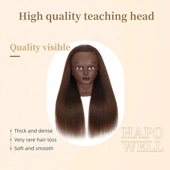 100% Real Hair Mannequin Head Training Head Manikin Cosmetology Doll Head for Hairdresser Practice Braiding Hair Styling with Clamp stand (18inch)