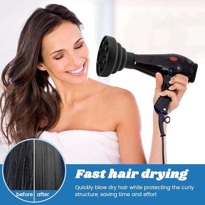 Universal Foldable Hair Dryer Diffuser, Travel Hair Dryer Diffuser Attachment with Comb, Portable Hairs Diffusers Blow Dryers Attachment for Natural Thick Hairs(Color:Black)