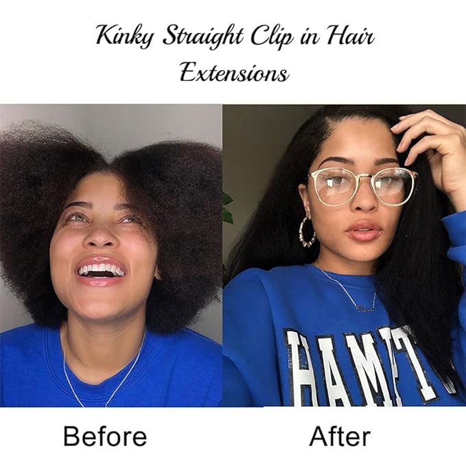Clip in Hair Extensions Real Human Hair Clip ins Double Weft Kinky Straight Clip ins for Women 120g 8pcs Clip on Hair Extensions Human Hair (18 Inch)