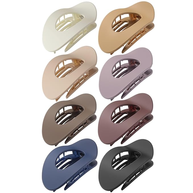 Upgraded 8 Pack French Flat Hair Clips for Women Girls, Matte Lay Flat Claw Clips, Large No-Slip Claw clips for Thick&Thin Hair, Strong Hold Styling Barrettes Accessories for Daily Styling(Multicolor)