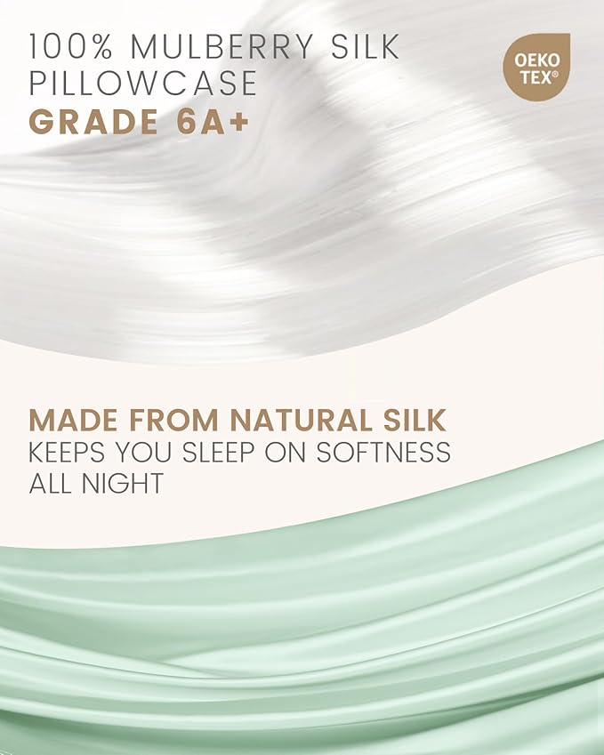 THXSILK Set of 2 100% Mulberry Silk Pillowcase for Hair and Skin Health, Soft Breathable and Smooth Pillowcases with Hidden Zipper, Both Sides Premium Grade 6A+ Silk, Standard 20"x26", Turquoise Green