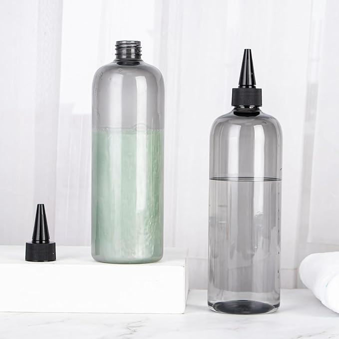 driew Applicator Bottles for Hair, 16.9oz Hair Squeeze Bottle for liquids Twist-On Top Tip Cap with Ratio Graduated Scale Color Applicator Bottle Dye Pack of 2 (16.9oz Clear Black)