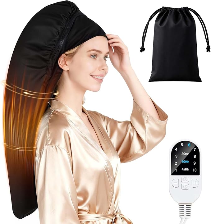 Heat Cap for Deep Conditioning-Hair Steamer for Natural & Thick Hair with 10-Level Temp Control 3 Timer Settings, Fast Heating Thermal Steam Cap for Home Hair Mask & Oil Treatments