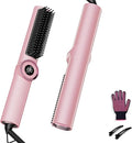 Hair Straightener Brush for Women: Negative Ionic 3-in-1 Curling & Straightening Brush, Ceramic Hot Comb with 15 Temps for Hair Styling, Pink