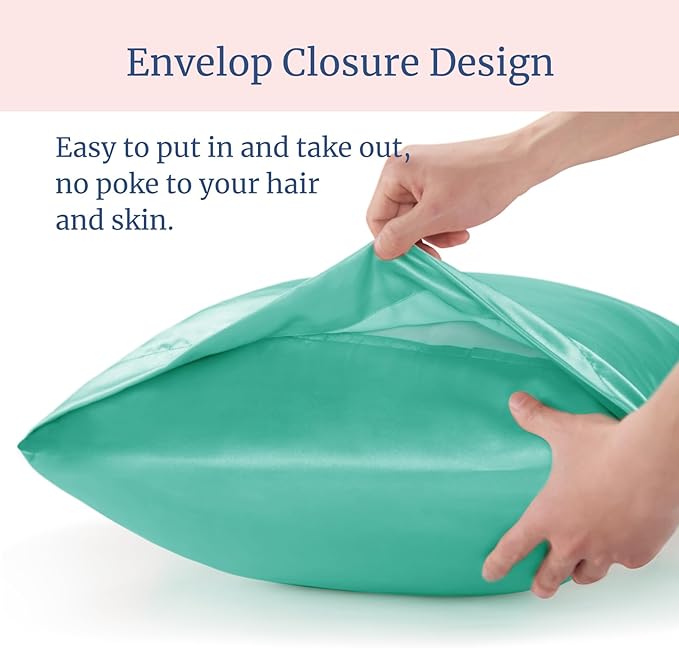 BEDELITE Satin Pillowcase for Hair and Skin, Super Soft Similar to Silk Pillow Cases 4 Pack with Envelope Closure, Cooling Pillowcases for Women Men (20"x30" Queen Size, Turquoise)