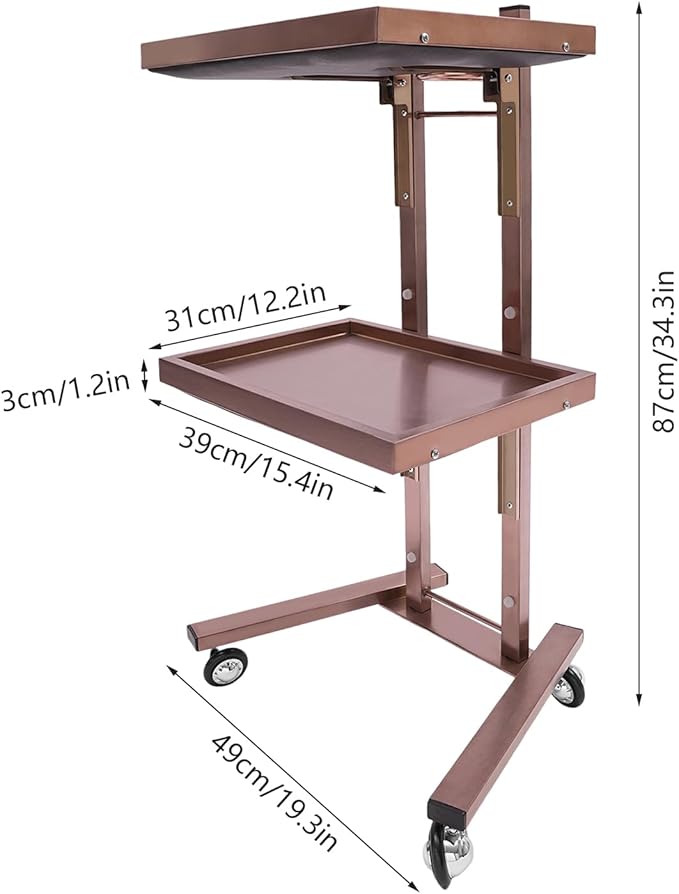 Hairstylist Trolley Cart with Wheels, 2 Tier Salon Tray Cart with Storage Platform, Stainless Steel Salon Service Station Hair Color Tray, Mobile Hairdressing Trolley for Spa Home Use (Rose-Gold)