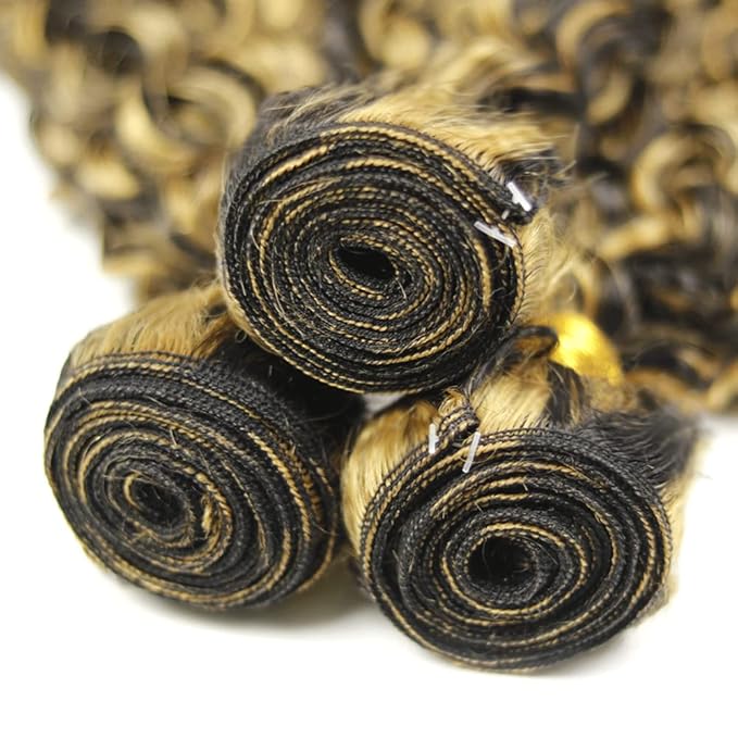 24 26 28 Inch Highlight Bundles Human Hair Blonde Deep Wave Bundle Brazilian Virgin Remy Hair Extensions Niegmeag 2 Tone Black and Honey Blonde Bundle P1B27 Color