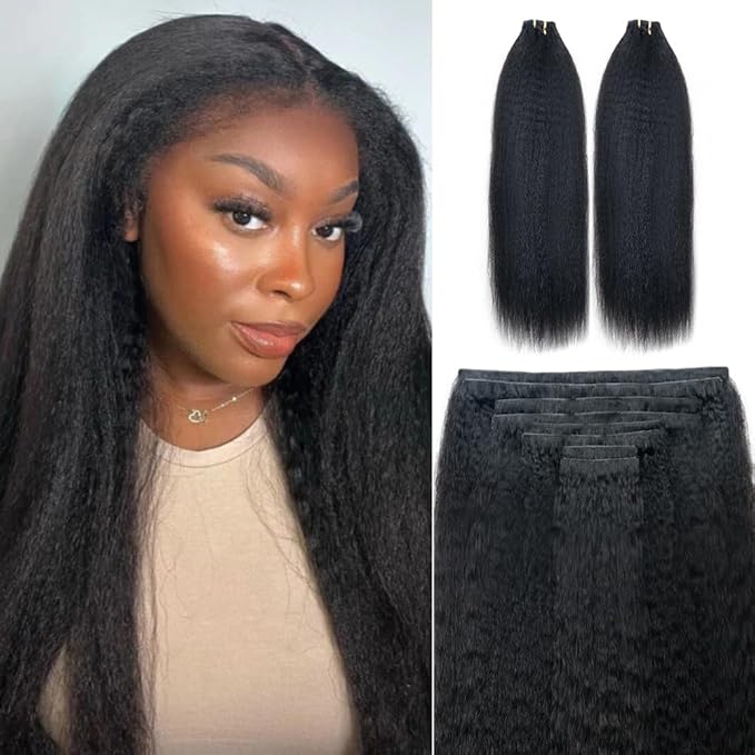Invisi Edge Clip In Hair Extensions Human Hair 2 Pack 240g 16pcs Kinky Straight Invisible Clip Ins For Women Full Head Injected Clip Ins Remy Human Hair Extensions Natural Color 14inch