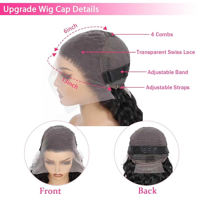 30 Inch 13×6 HD Lace Front Wigs Human Hair Water Wave 200 Density Lace Frontal Wigs Pre Plucked Deep Curly Human Hair Wig for Women Natural Black