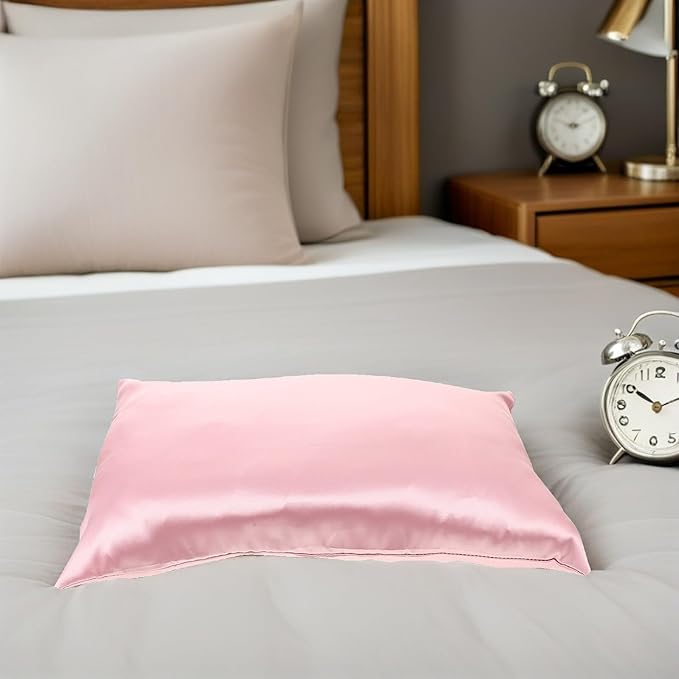 TOYANDONA 2pcs High-Density Faux Silk Pillowcase with Hidden Zipper Soft Smooth Travel and Home Pillow Cover for Hair Protection and Skin Care Lightweight Pink