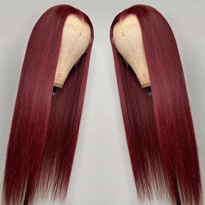 Burgundy 99J Lace Front Wigs Human Hair Pre Plucked Wine Red 13x4 Straight Lace Frontal Wig with Baby Hair for Black Women 150% Density Wig Colored Brazilian Virgin Hair Wig 14 Inch
