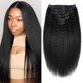 Seamless Clip In Hair Extensions Human Hair Kinky Straight 14inch 120g 8pcs Seamless Clip Ins For Black Women Real Human Hair Extensions Full Head kinky clip ins Invisible Pu Skin Weft Natural Black
