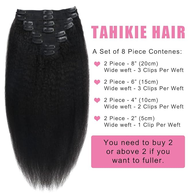 Kinky Straight Human Hair Clip in Extensions 120g Full Head Clip ins for Women 100% Unprocessed Brazilian Virgin Human Hair Yaki Straight Clip ins Remy Hair Natural Black 8Pcs 18Clips 26inch