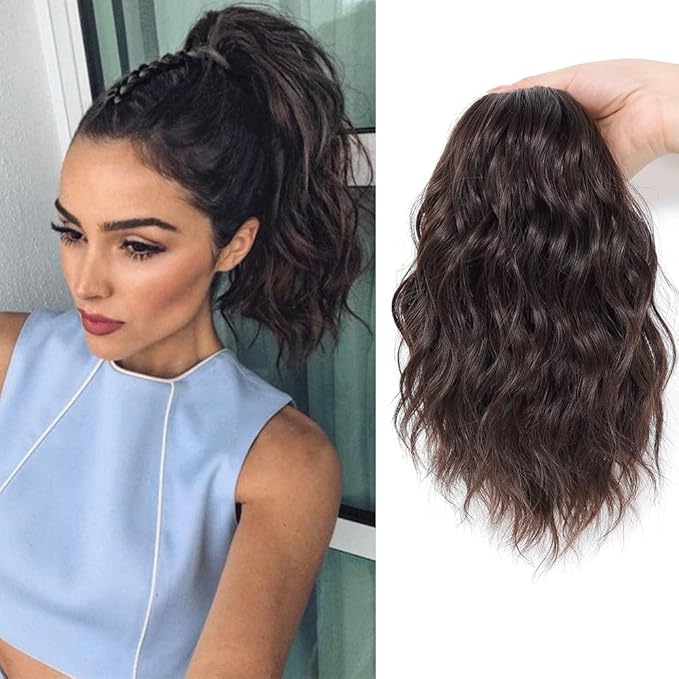 Ponytail Extension,12 Inch Drawstring Ponytail Hair Extensions for Women Synthetic Curly Wavy Fake Pony Tails Hair Pieces for Daily Party Use (4#)