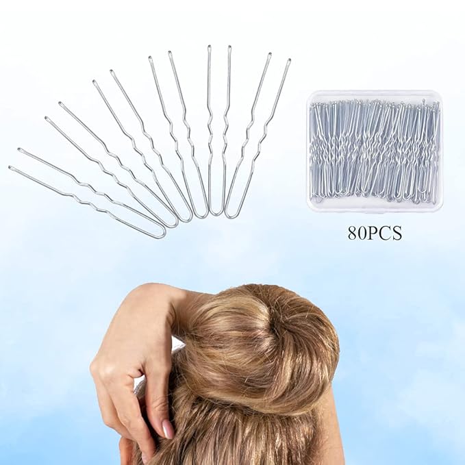 U Shaped Hair Pins, IKOCO 2.4inch Hair Pins for Women with Storage Box, Silver