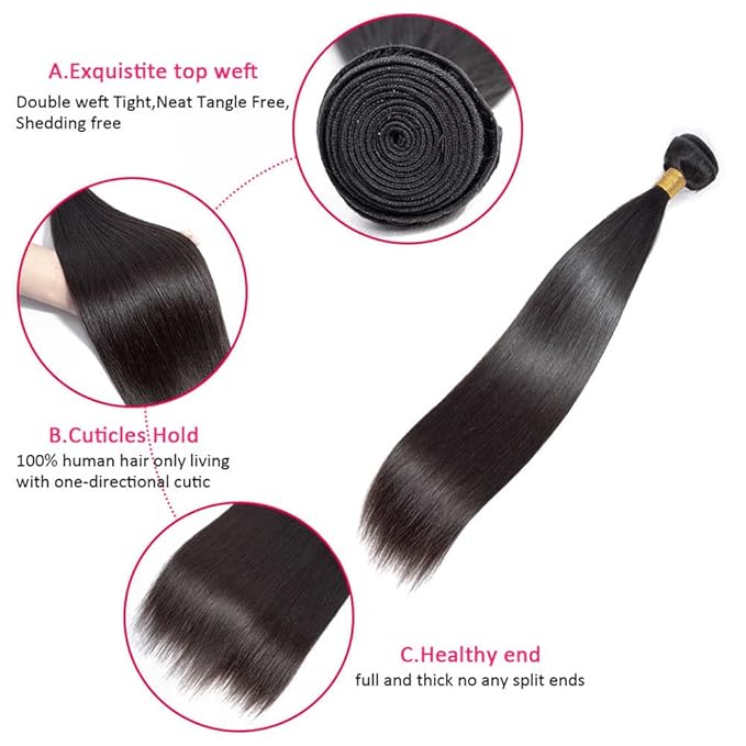 Color 1B Bundles Human Hair Natural Color Straight Bundles 18 Inch Grade 8A Brazilian Virgin Remy Hair Extensions Double Weft Remy Natural Black Hair Weave