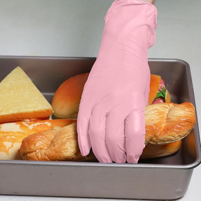 Disposable Gloves Large, Nitrile and Vinyl Blend Material Gloves, Latex Free 4 Mil 200 Pc Food Grade Glove for Cleaning, Food Prep,Hair Dye,Tattoo, Pink