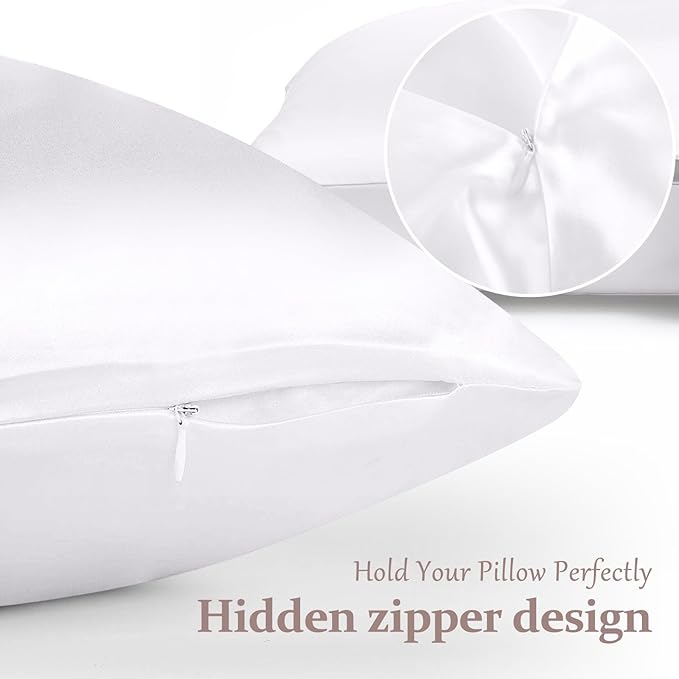 2 Pack 100% Pure Silk Pillowcase for Hair and Skin, Both Sides Mulberry Silk Pillowcases with Hidden Zipper, Cooling Pillowcase 19 Momme, 600 Thread Silk Pillow Cases King Size, White
