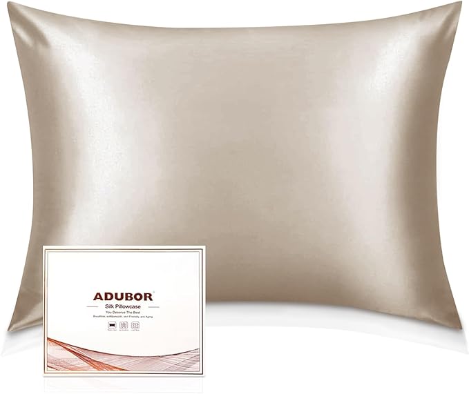 Adubor 100% Silk Pillowcase - Mulberry Silk Pillow Cases, 23 Momme 6A Grade Fibers, Silk Pillow Case for Hair and Skin Health, with Hidden Zipper (King 20''×36'', Beige, 1PC)